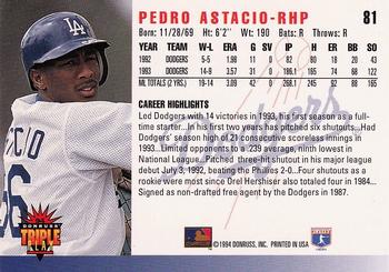 1994 Triple Play #81 Pedro Astacio Back