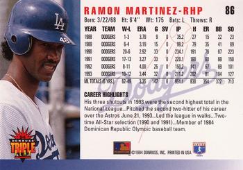 1994 Triple Play #86 Ramon Martinez Back