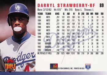 1994 Triple Play #89 Darryl Strawberry Back