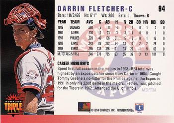 1994 Triple Play #94 Darrin Fletcher Back
