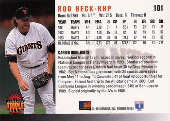 1994 Triple Play #101 Rod Beck Back
