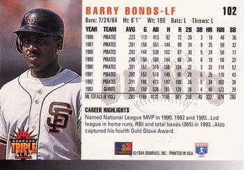 1994 Triple Play #102 Barry Bonds Back
