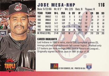 1994 Triple Play #116 Jose Mesa Back