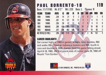 1994 Triple Play #119 Paul Sorrento Back