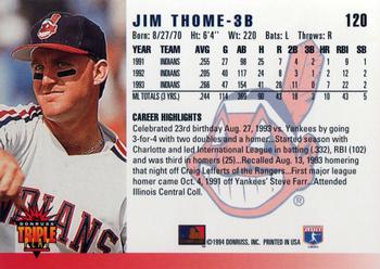 1994 Triple Play #120 Jim Thome Back