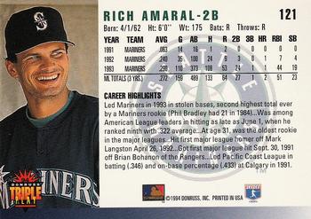 1994 Triple Play #121 Rich Amaral Back