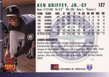1994 Triple Play #127 Ken Griffey Jr. Back