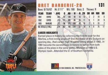 1994 Triple Play #131 Bret Barberie Back