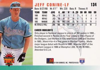 1994 Triple Play #134 Jeff Conine Back