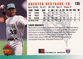 1994 Triple Play #135 Orestes Destrade Back