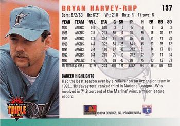 1994 Triple Play #137 Bryan Harvey Back