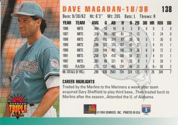 1994 Triple Play #138 Dave Magadan Back
