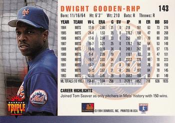 1994 Triple Play #143 Dwight Gooden Back