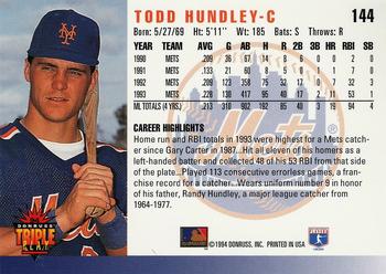 1994 Triple Play #144 Todd Hundley Back