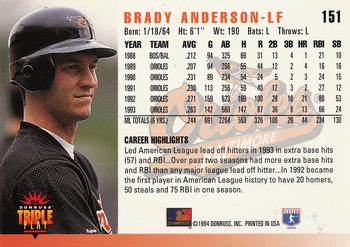 1994 Triple Play #151 Brady Anderson Back