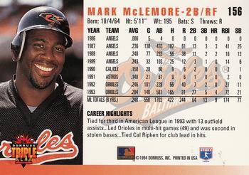 1994 Triple Play #156 Mark McLemore Back