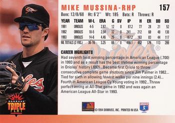 1994 Triple Play #157 Mike Mussina Back