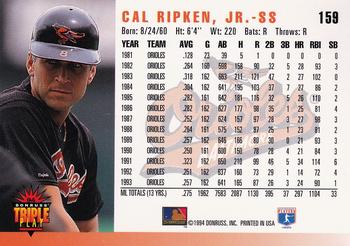 1994 Triple Play #159 Cal Ripken Jr. Back