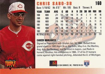 1994 Triple Play #160 Chris Sabo Back