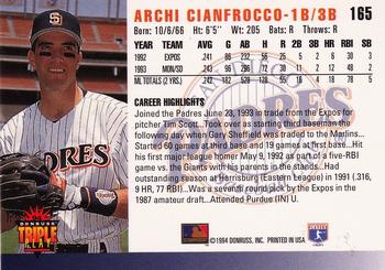 1994 Triple Play #165 Archi Cianfrocco Back