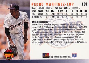 1994 Triple Play #169 Pedro Martinez Back