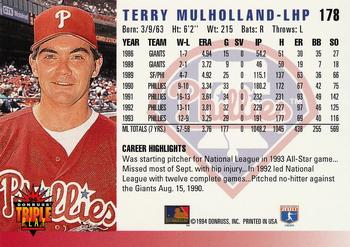 1994 Triple Play #178 Terry Mulholland Back