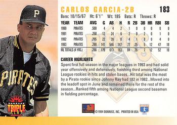 1994 Triple Play #183 Carlos Garcia Back