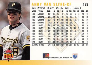 1994 Triple Play #189 Andy Van Slyke Back