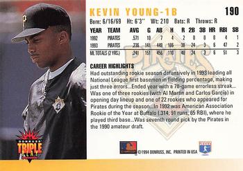 1994 Triple Play #190 Kevin Young Back