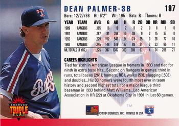 1994 Triple Play #197 Dean Palmer Back