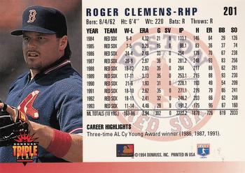 1994 Triple Play #201 Roger Clemens Back