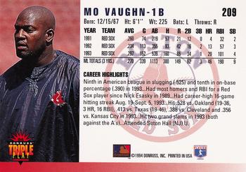 1994 Triple Play #209 Mo Vaughn Back