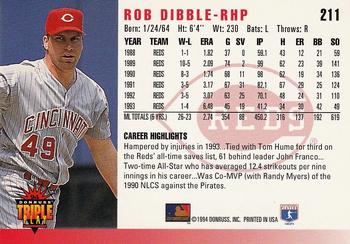 1994 Triple Play #211 Rob Dibble Back