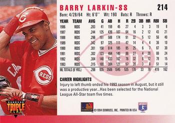 1994 Triple Play #214 Barry Larkin Back