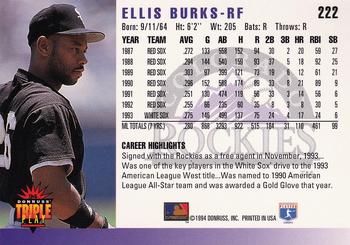 1994 Triple Play #222 Ellis Burks Back