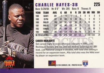 1994 Triple Play #225 Charlie Hayes Back