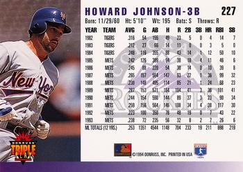 1994 Triple Play #227 Howard Johnson Back