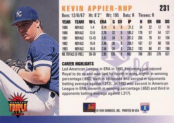 1994 Triple Play #231 Kevin Appier Back