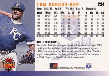 1994 Triple Play #234 Tom Gordon Back
