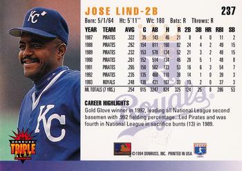 1994 Triple Play #237 Jose Lind Back