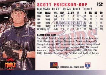 1994 Triple Play #252 Scott Erickson Back