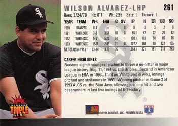 1994 Triple Play #261 Wilson Alvarez Back