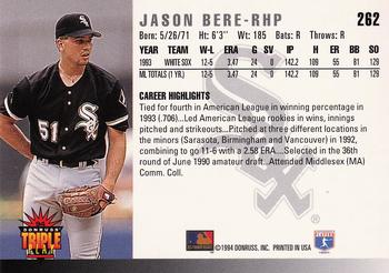 1994 Triple Play #262 Jason Bere Back