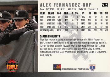 1994 Triple Play #263 Alex Fernandez Back