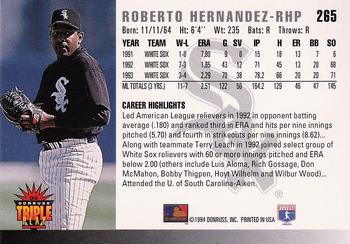1994 Triple Play #265 Roberto Hernandez Back