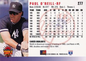 1994 Triple Play #277 Paul O'Neill Back