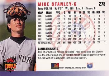 1994 Triple Play #278 Mike Stanley Back