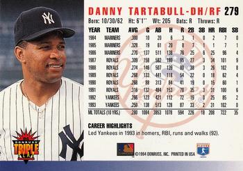 1994 Triple Play #279 Danny Tartabull Back