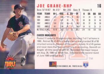 1994 Triple Play #16 Joe Grahe Back