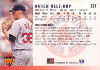 1994 Triple Play #207 Aaron Sele Back